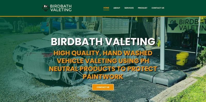 Bird bath valeting website design by evince